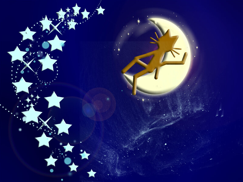 Golden Cat on Crescent Moon