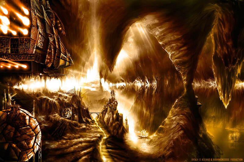 Golden cavern with ancient city