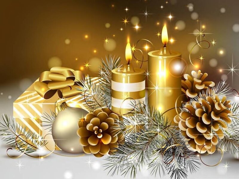 Golden Christmas Arrangement — Gold, Festive, Winter