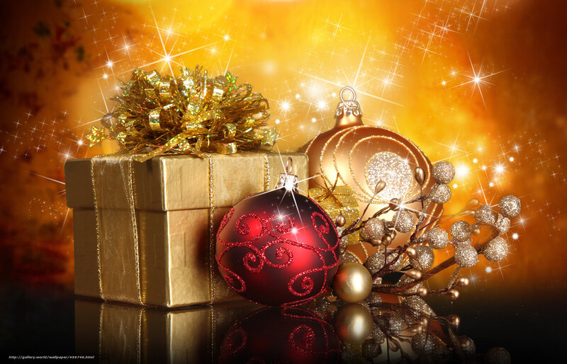 Golden Christmas gift and ornaments