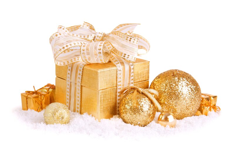 Golden Christmas gifts and ornaments