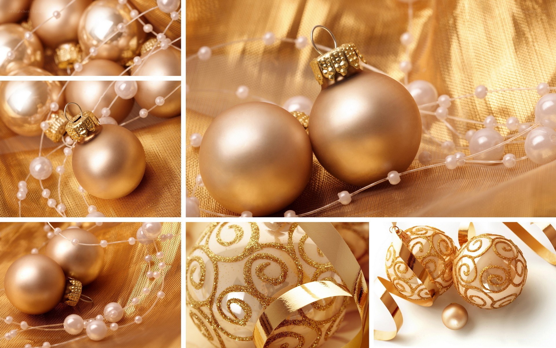 Golden Christmas ornaments collage