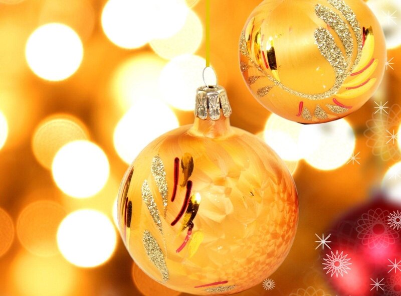 Golden Christmas Ornaments — Gold, Festive, Photograph, Lights