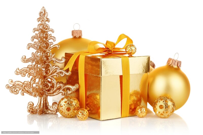 Golden Christmas Ornaments — Gold, Festive, Winter, Photograph, Gift Box