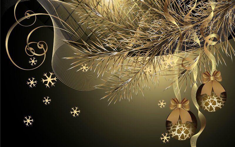 Golden Christmas Ornaments — Gold, Festive, Winter, Vector Art, Snowflakes