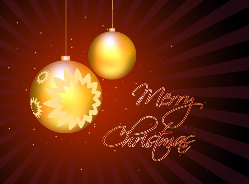 Golden Christmas Ornaments — Red, Festive, Digital Art