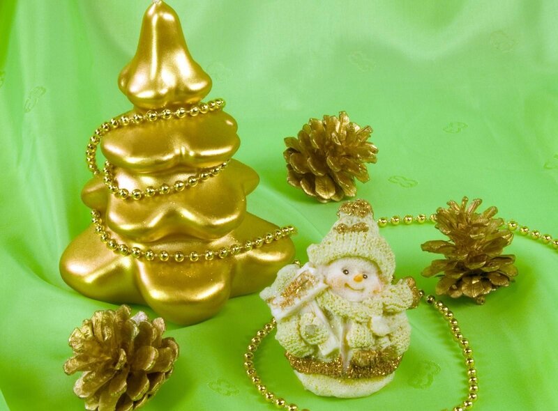 Golden Christmas Tree and Snowman