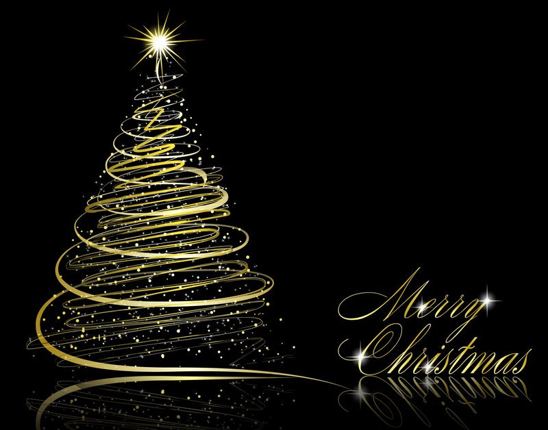 Golden Christmas Tree — Black, Festive, Night