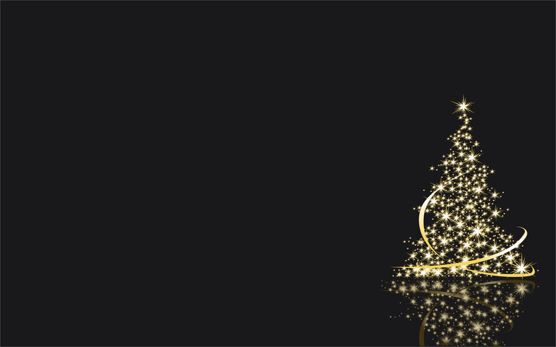 Golden Christmas Tree — Black, Festive, Night, Vector Art
