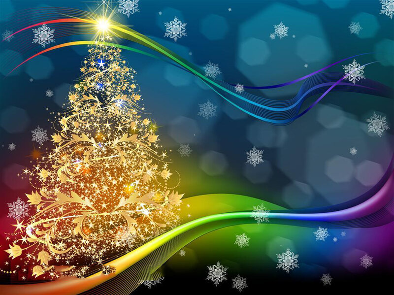 Golden Christmas Tree — Gold, Festive, Winter, Digital Art, Snowflakes