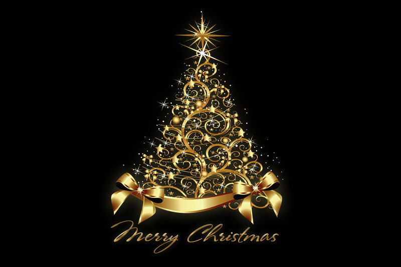 Golden Christmas Tree — Gold, Festive, Winter, Vector Art