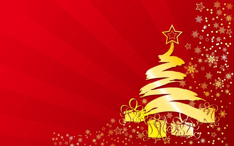 Golden Christmas Tree — Red, Festive, Winter