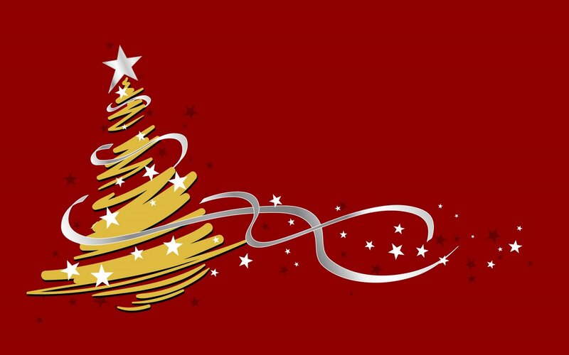 Golden Christmas Tree — Red, Festive, Winter, Vector Art, Star