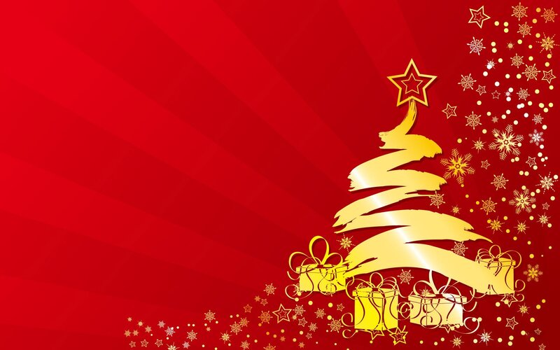 Golden Christmas Tree — Red, Festive, Winter, Vector Art