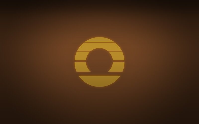 golden circular logo on brown background