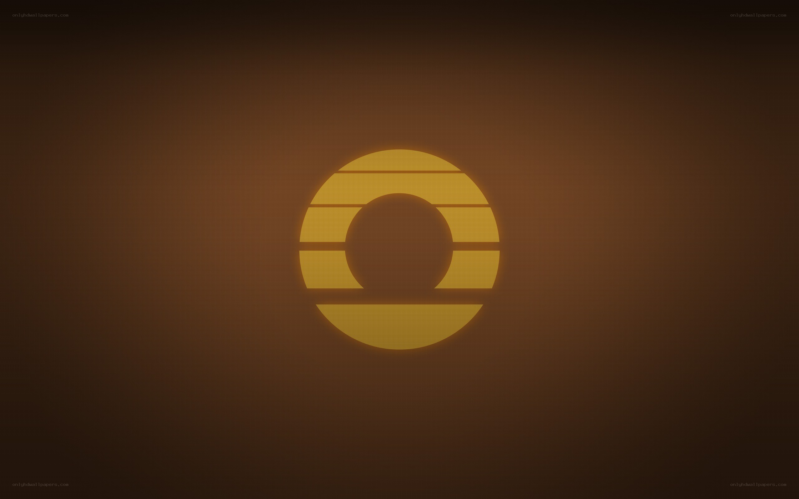golden circular logo on brown background