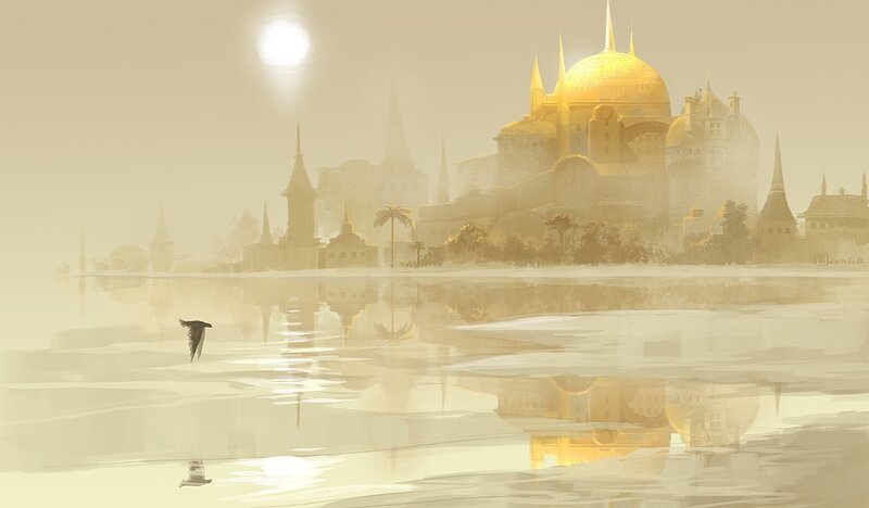 Golden city at dawn