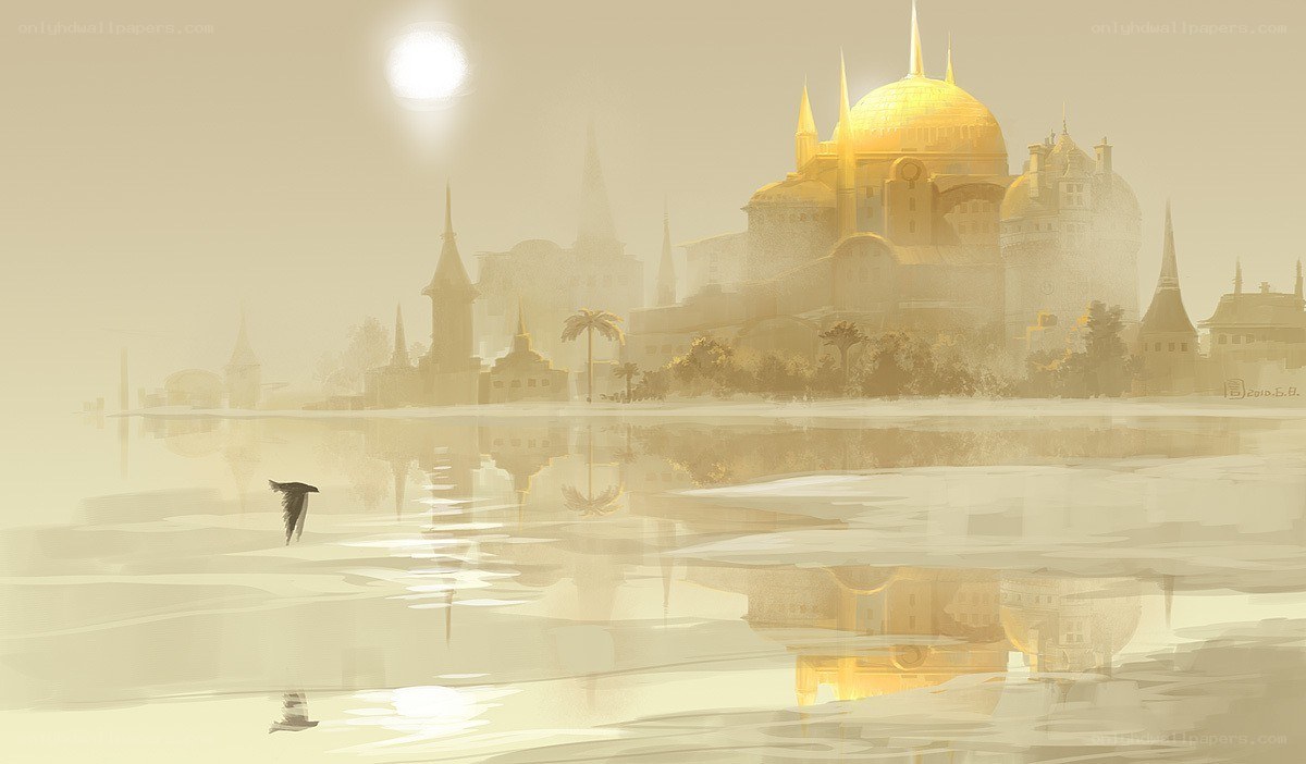 Golden city at dawn