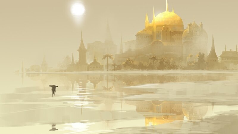 Golden city by the water
