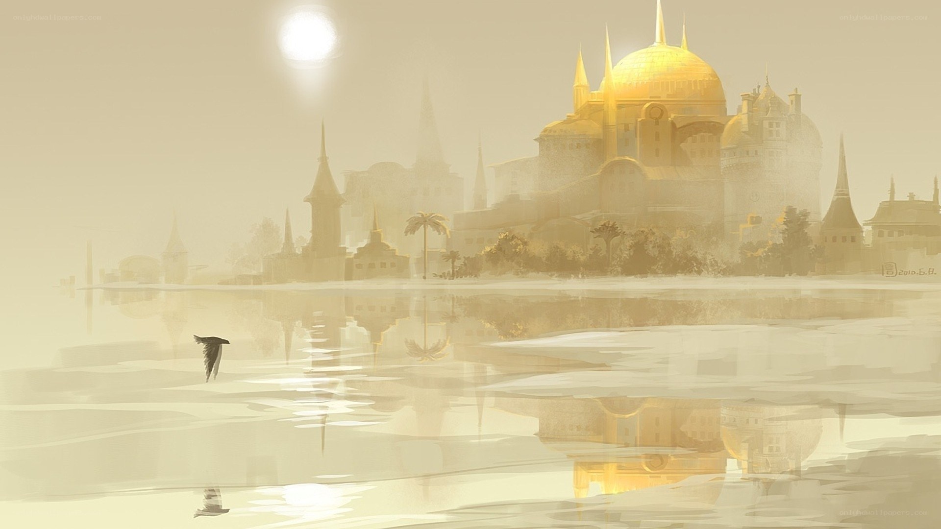 Golden city by the water