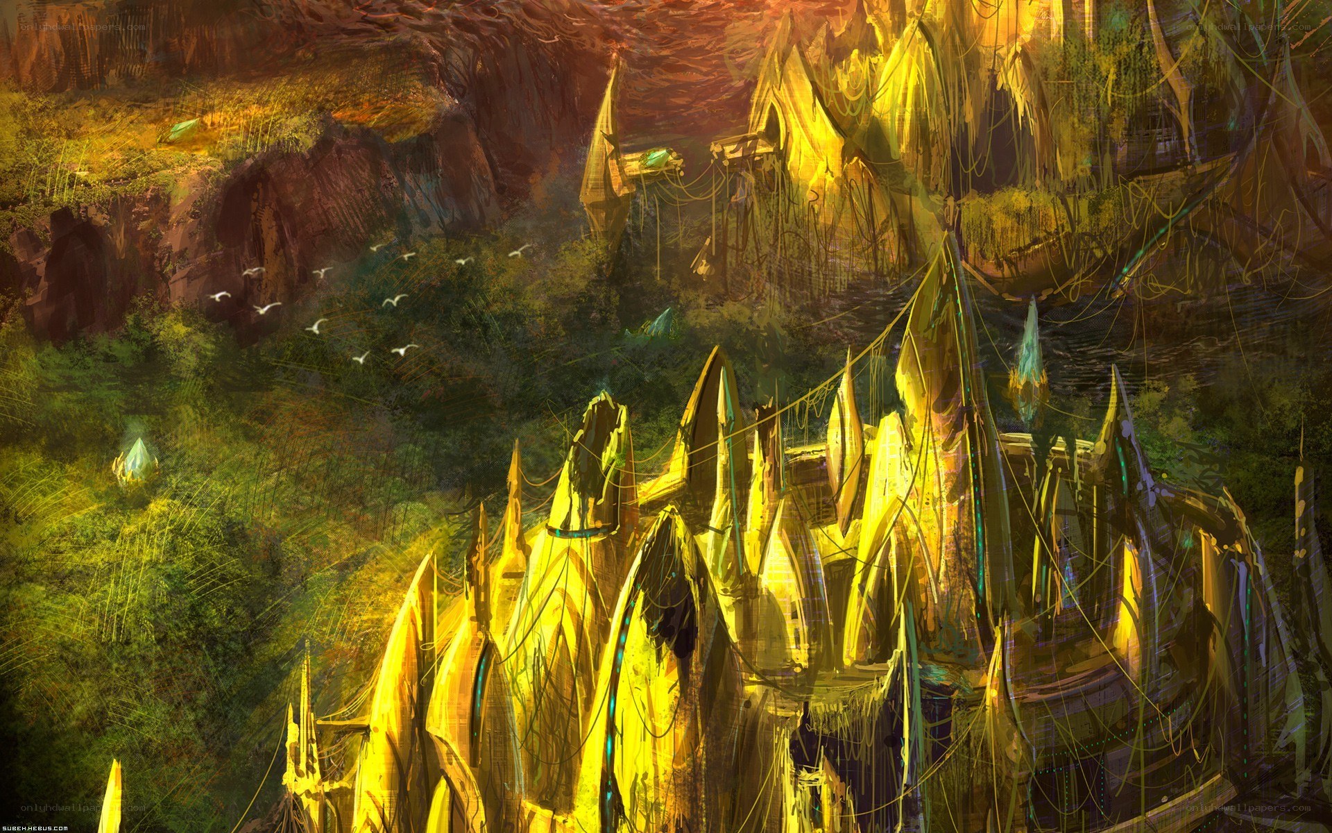 Golden city in a canyon