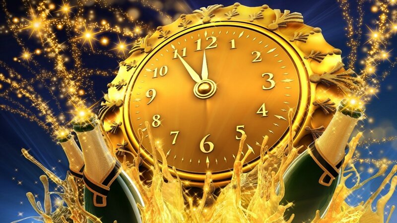 Golden Clock with Champagne — Gold, Celebratory
