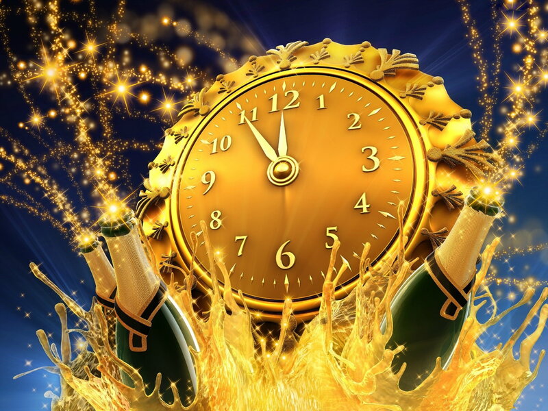 Golden Clock with Champagne — Gold