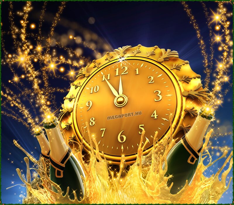 Golden Clock with Champagne