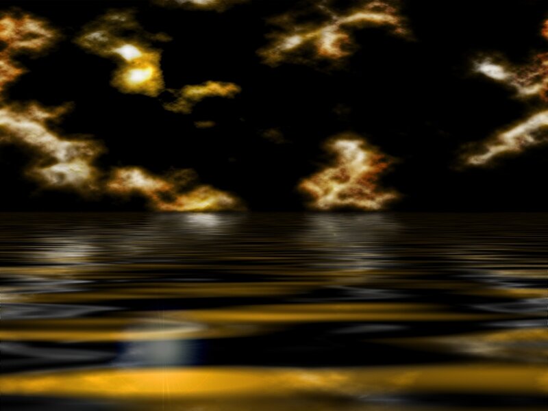 Golden clouds over water