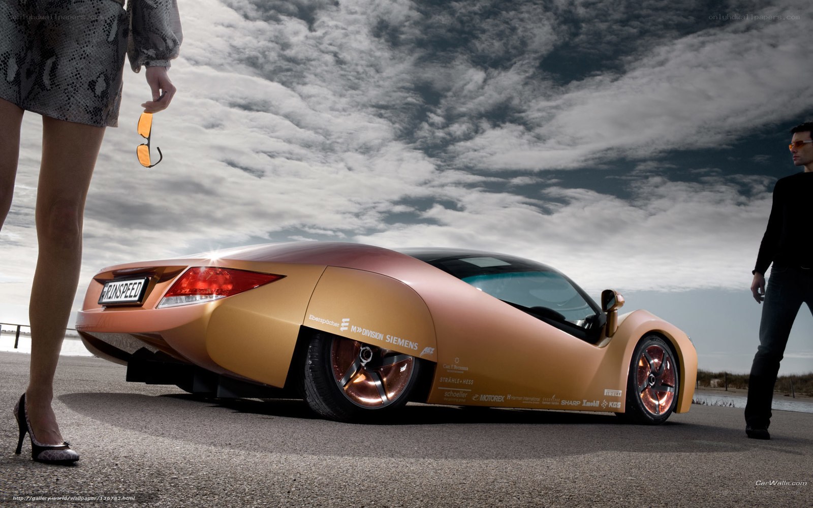 Golden concept car with people