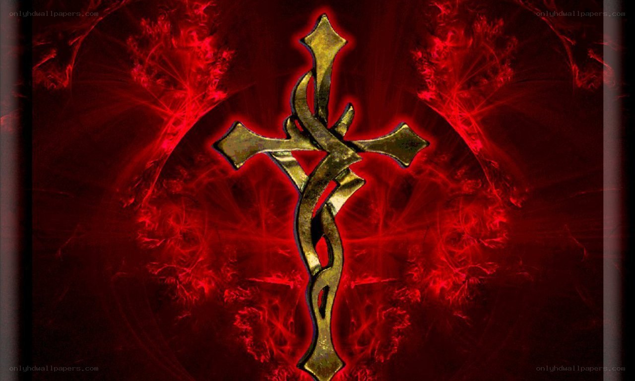 golden cross on red background