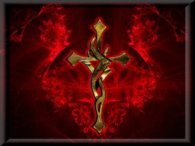 Golden Cross on Red Background — Dramatic