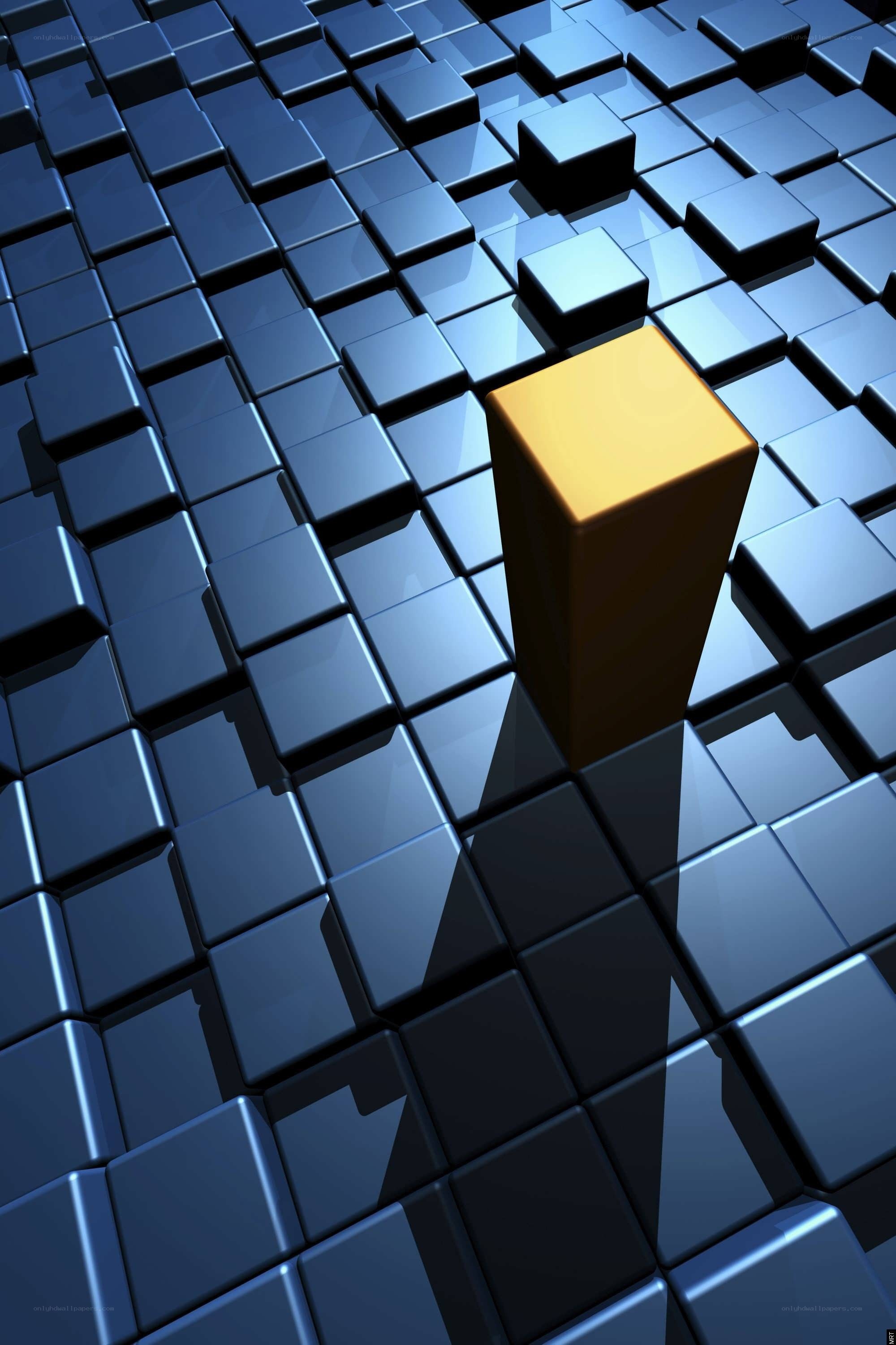 golden cube among blue cubes
