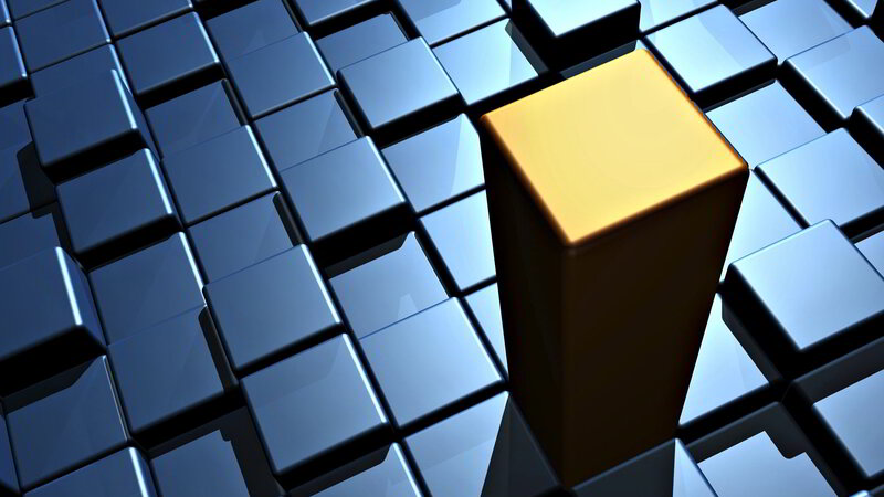 Golden Cube on Blue Grid