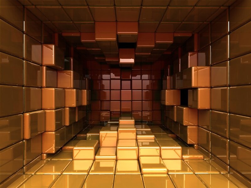 Golden Cube Tunnel — Gold, Abstract, 3d Render, Cubes