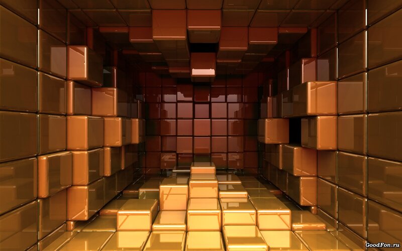 Golden Cube Tunnel — Gold, Abstract