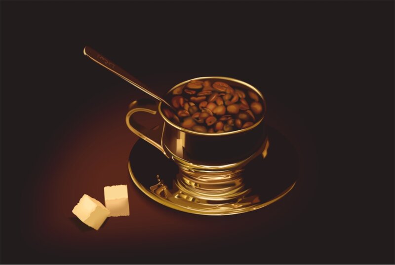 Golden Cup with Coffee Beans
