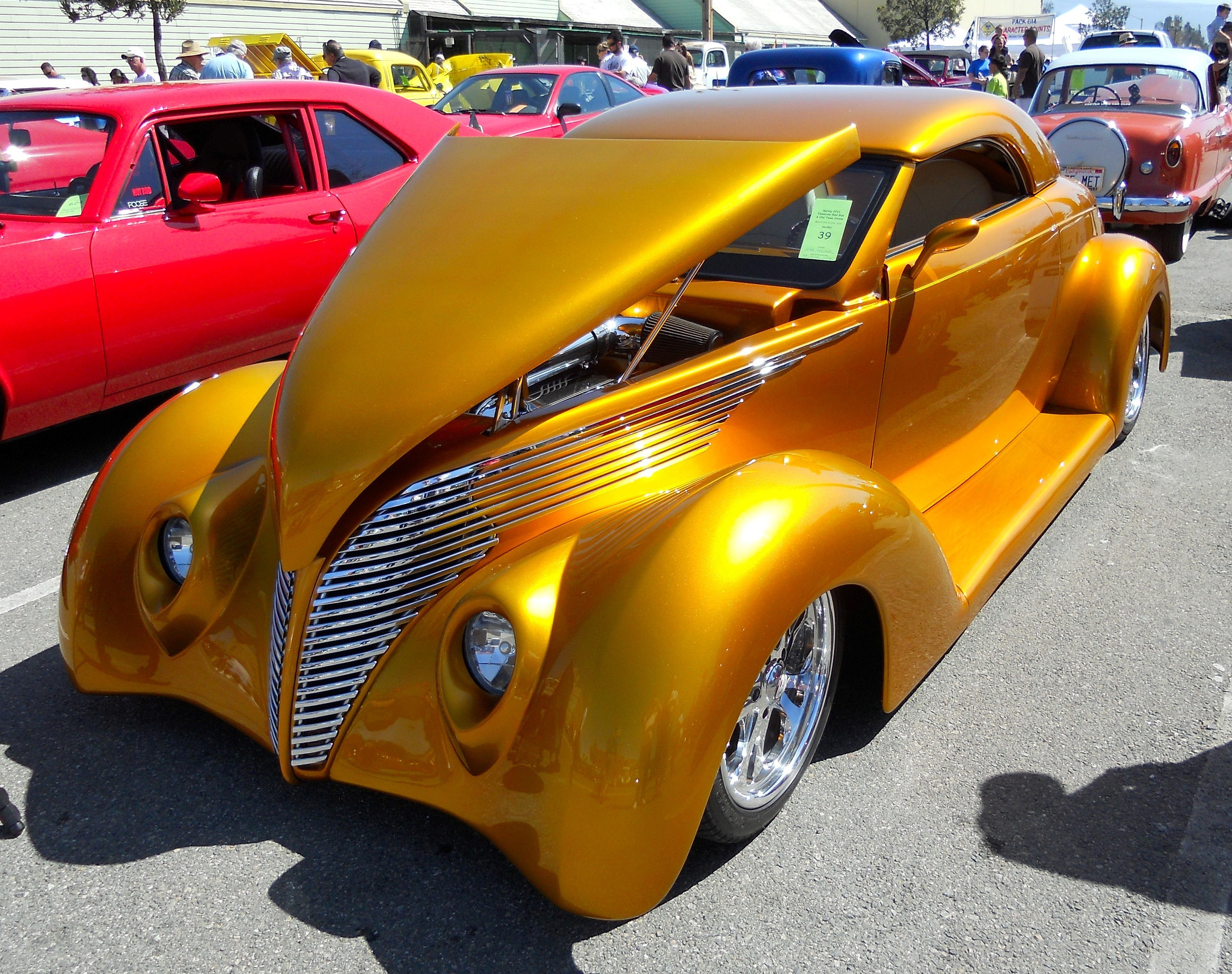 Golden custom hot rod car