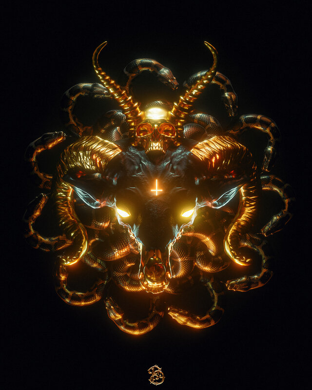 Golden Demonic Skull