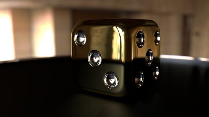 Golden Dice on Black Surface