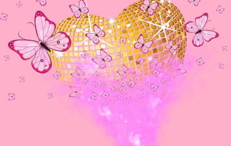 Golden Disco Ball Heart — Pink
