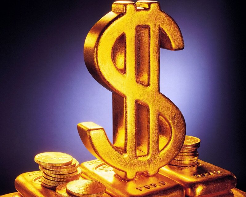 Golden dollar symbol with coins