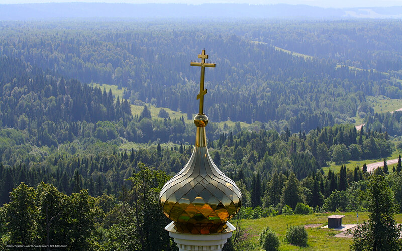 Golden dome over forest landscape