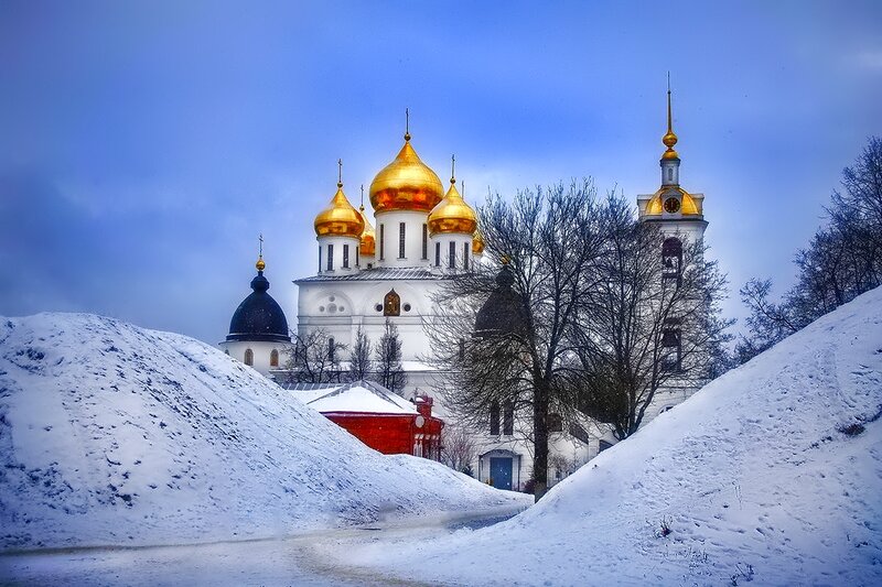 Golden-domed Church in Snow