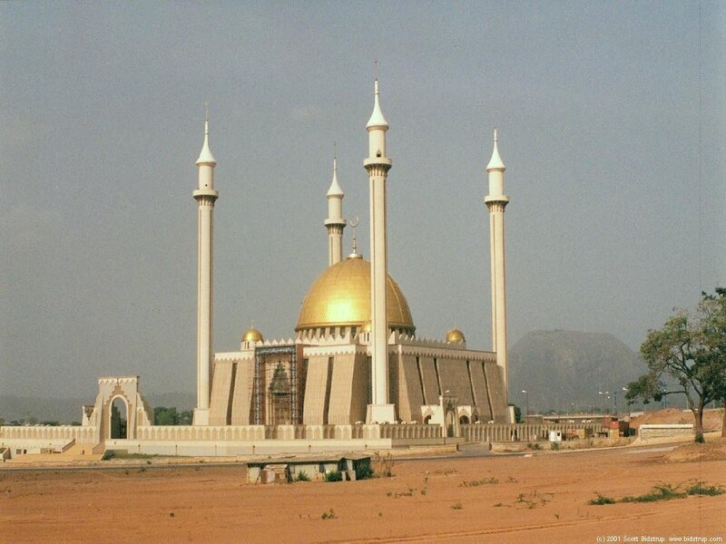 Golden-domed mosque with minarets