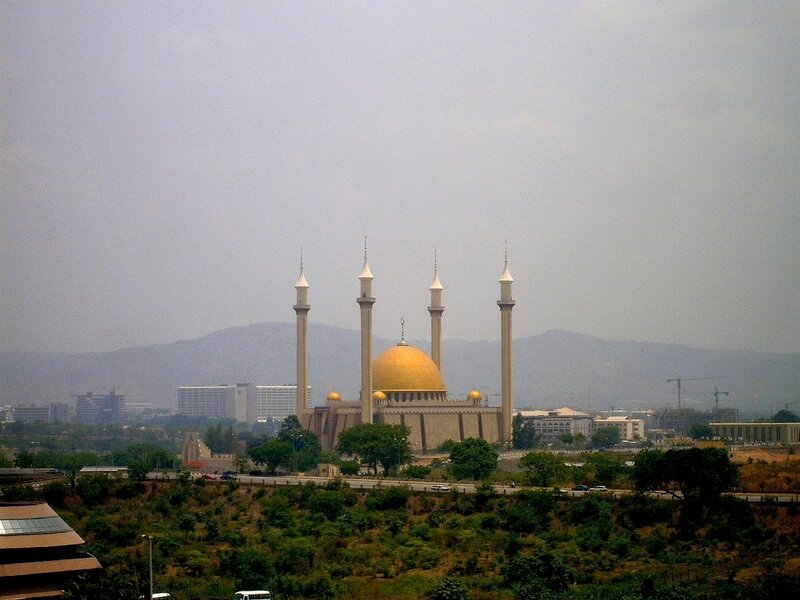 Golden-domed mosque with minarets