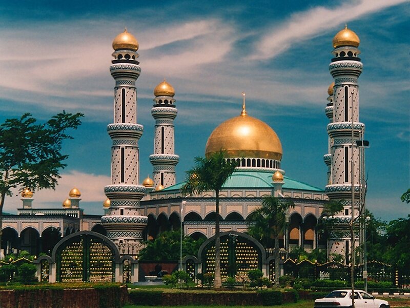Golden-domed mosque with minarets