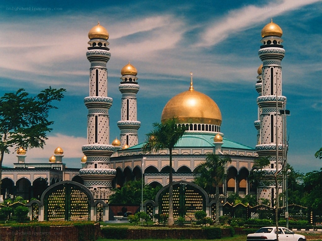 Golden-domed mosque with minarets