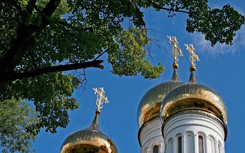 Golden domes of a church