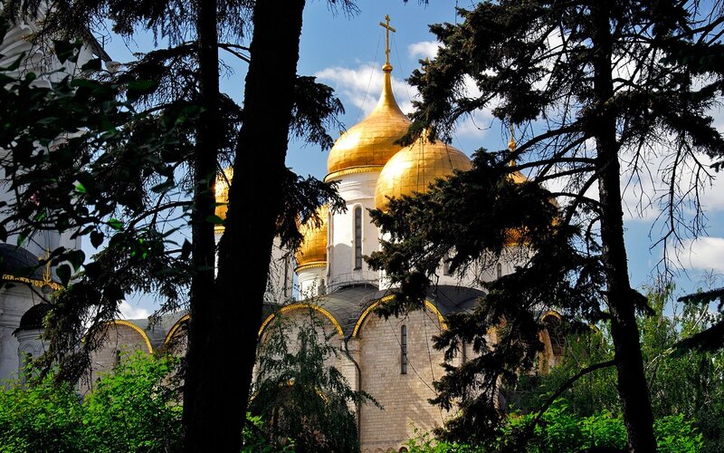Golden domes of a Russian church